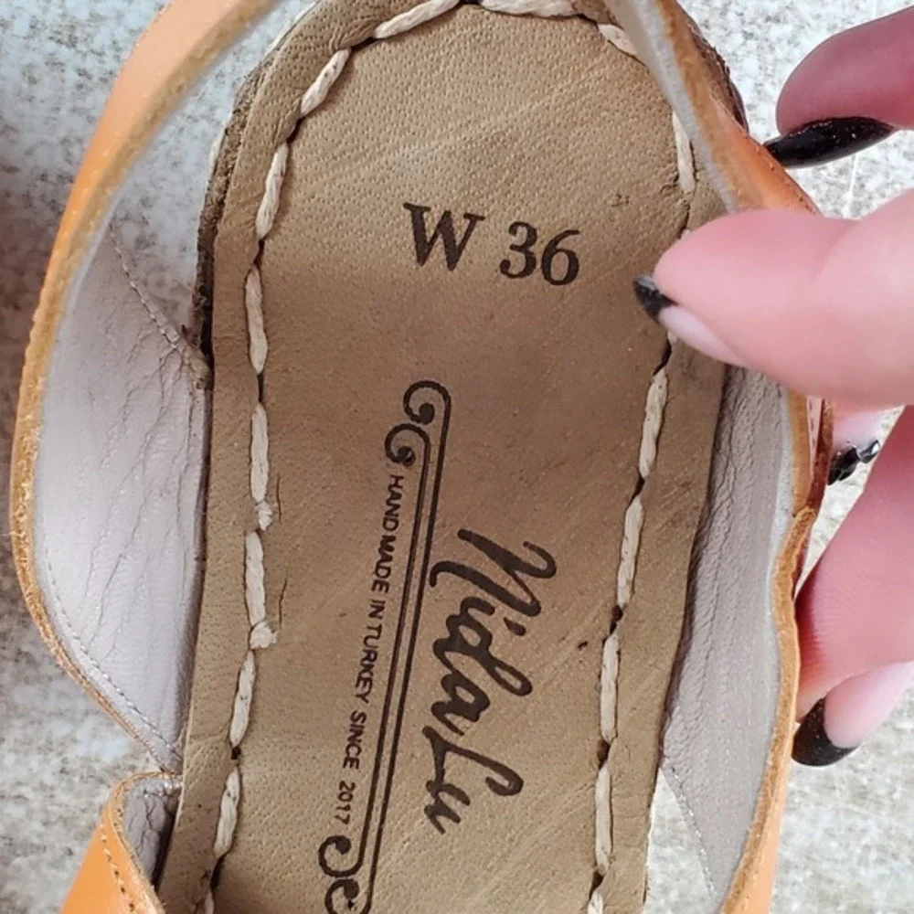 Nida Lu Womens Sandals Sz 5.5 W Leather Slip On Slingback Round‎ Toe